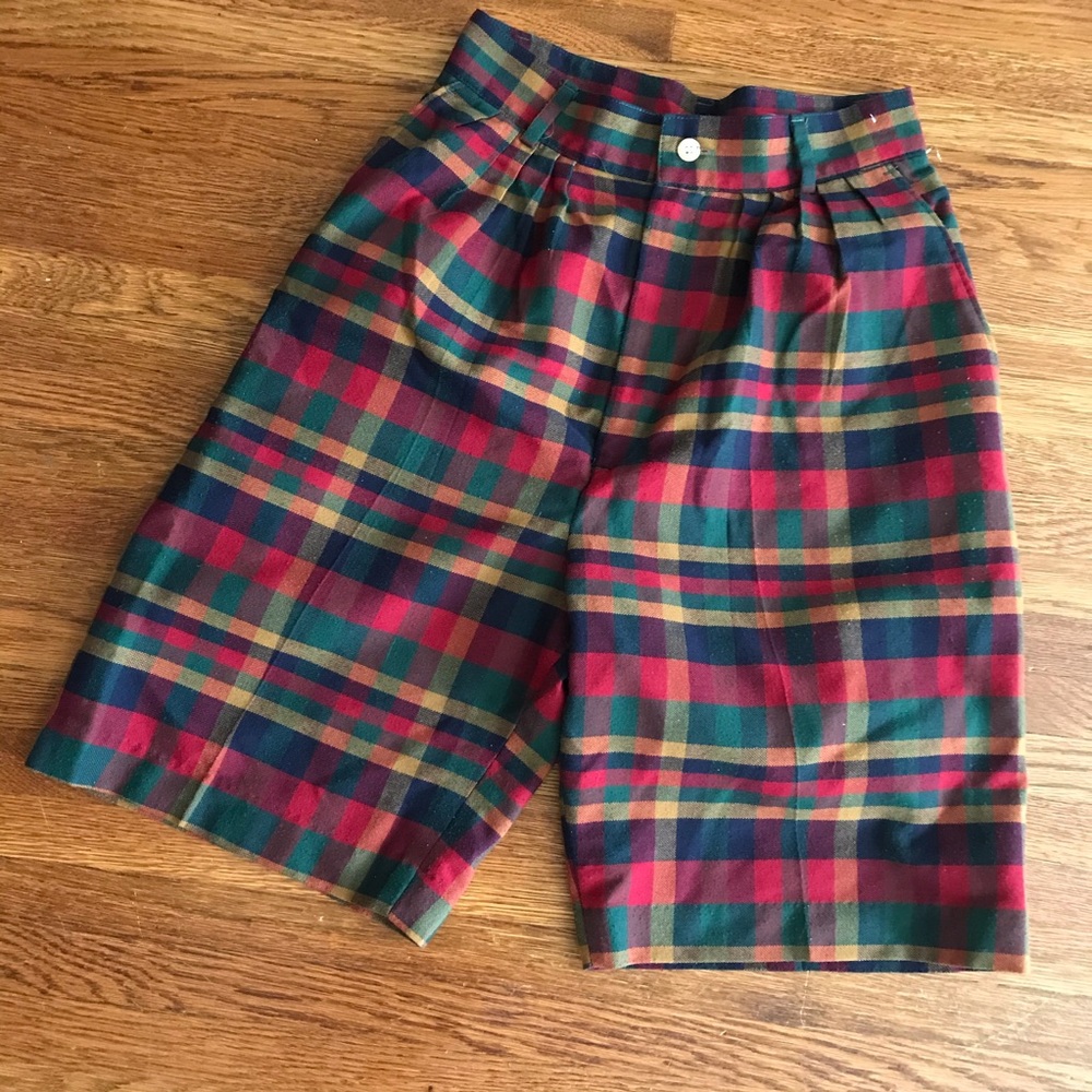 Vintage 80s Plaid Pleated High Rise Shorts Sz 6